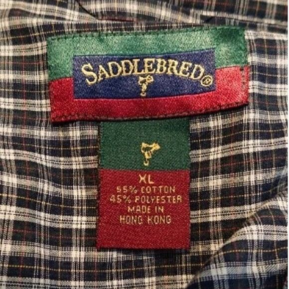 Saddlebred Long Sleeve Plaid Button Up Western Shirt Black White Mens Size XL - Picture 3 of 9